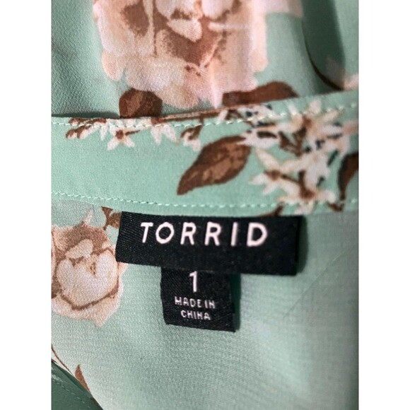 Torrid Women's Plus Size 1X Mint Green Floral Sheer Chiffon Blouse Top - Picture 3 of 8